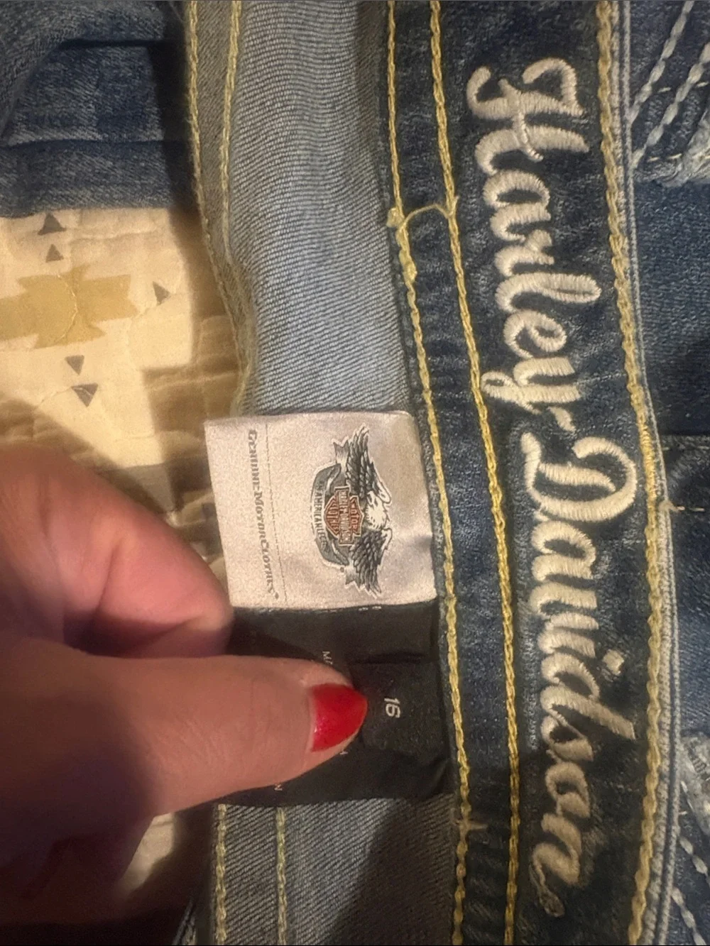 BNWOT Harley-Davidson Blue Denim Ankle Jegging Jeans w/Rhinestone Flap Pockets - Picture 3 of 4